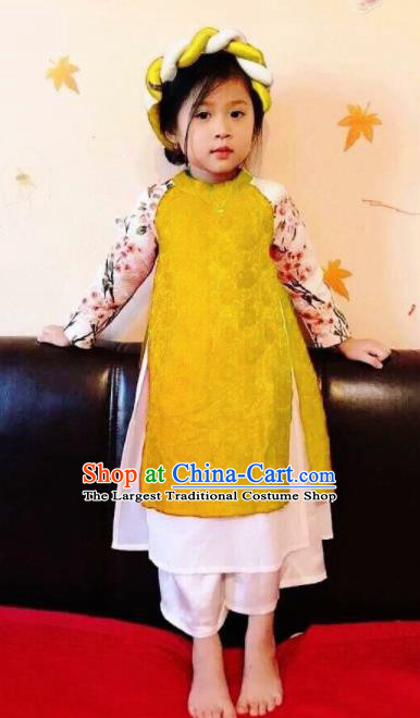 Asian Vietnam Traditional Yellow Dress Vietnamese National Classical Ao Dai Cheongsam for Kids