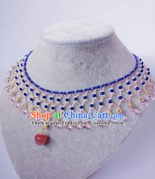 Chinese Ancient Palace Princess Rose Chalcedony Necklace Traditional Hanfu Jewelry Accessories for Women