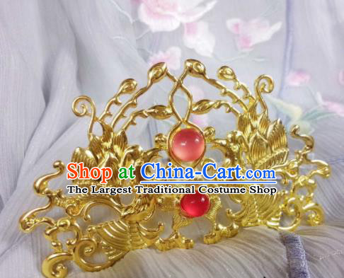 Chinese Ancient Palace Princess Golden Phoenix Hair Comb Hairpins Traditional Hanfu Hair Accessories for Women