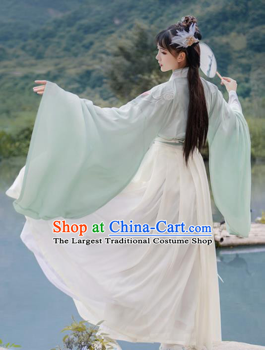 Chinese Traditional Swordsman Hanfu Dress Ancient Jin Dynasty Court Embroidered Historical Costume for Women