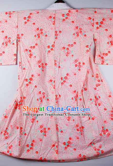 Japanese Traditional Ceremony Costume Printing Sakura Pink Furisode Kimono Asian Japan National Yukata Dress for Women