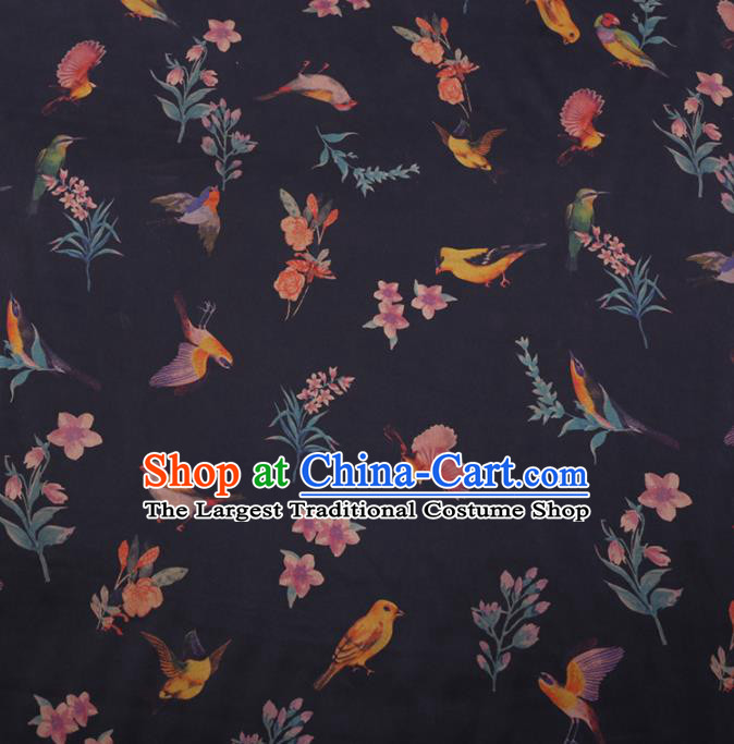 Traditional Chinese Classical Birds Pattern Design Black Gambiered Guangdong Gauze Asian Brocade Silk Fabric