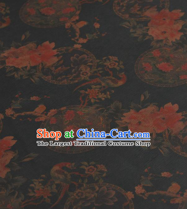 Chinese Traditional Classical Birds Pattern Design Navy Gambiered Guangdong Gauze Asian Brocade Silk Fabric