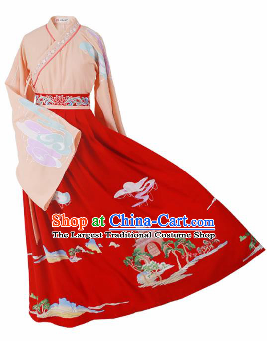 Chinese Ancient Jin Dynasty Court Princess Hanfu Dress Traditional Palace Embroidered Replica Costume for Women