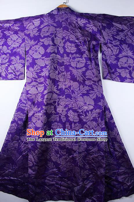Asian Japanese Ceremony Printing Cockscomb Purple Kimono Traditional Japan National Yukata Costume for Men