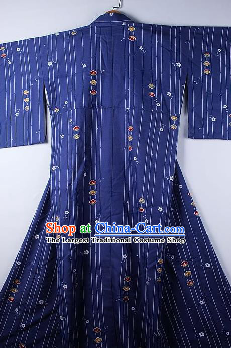 Asian Japanese Ceremony Clothing Printing Deep Blue Kimono Traditional Japan National Yukata Costume for Men