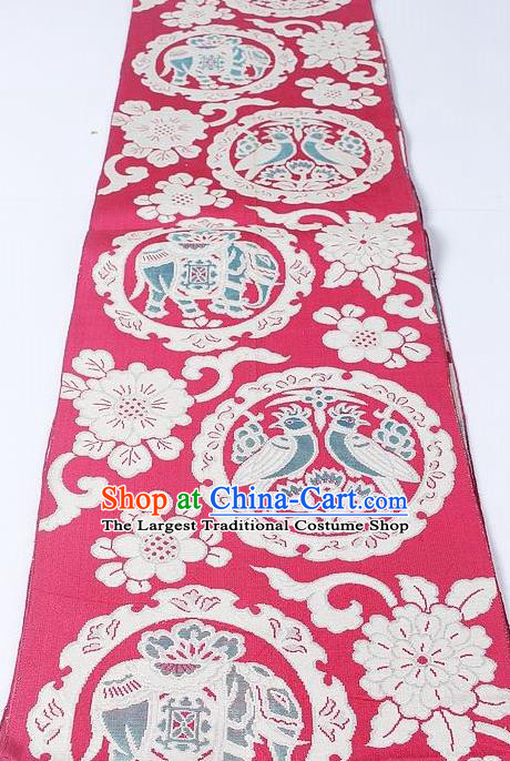 Asian Japanese Yukata Accessories Classical Birds Elephant Pattern Rosy Brocade Belt Japan Traditional Kimono Waistband for Women