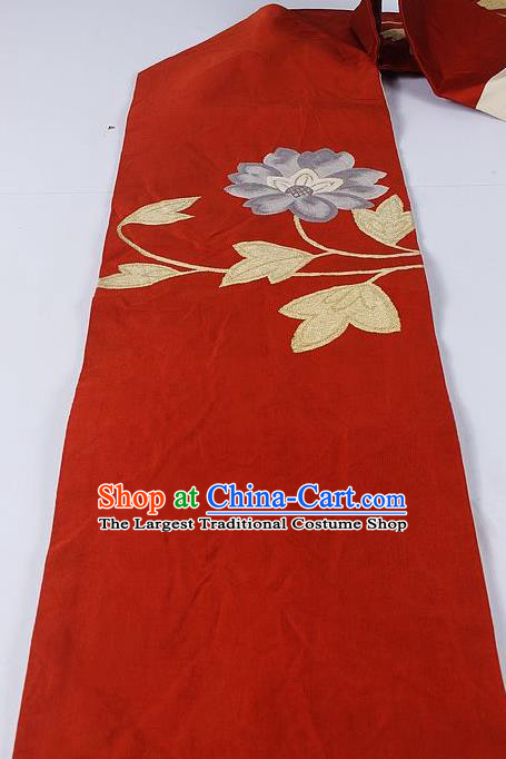 Asian Japanese Classical Flower Pattern Red Brocade Waistband Kimono Accessories Traditional Yukata Belt for Women