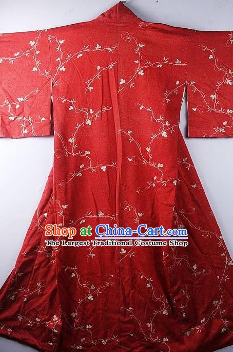 Asian Japanese National Iromuji Printing Red Furisode Kimono Ceremony Costume Traditional Japan Yukata Dress for Women