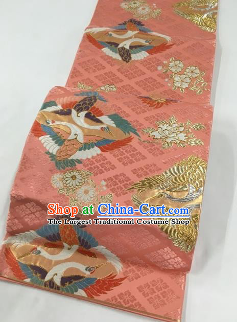 Japanese Traditional Classical Crane Pattern Pink Waistband Kimono Brocade Accessories Asian Japan Yukata Belt for Women