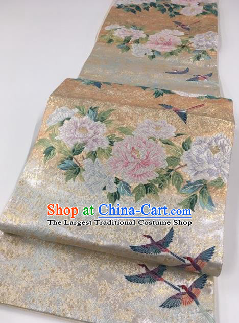 Japanese Traditional Classical Peony Flowers Pattern Waistband Kimono Brocade Accessories Asian Japan Yukata Belt for Women