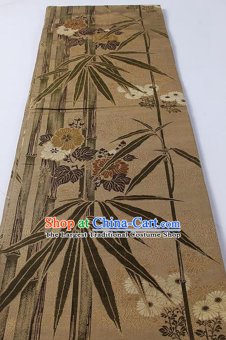 Japanese Classical Bamboo Chrysanthemum Pattern Khaki Waistband Kimono Accessories Asian Traditional Yukata Brocade Belt for Women