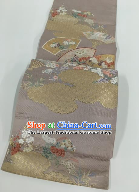 Japanese Traditional Classical Sakura Cornflower Pattern Purple Waistband Kimono Brocade Accessories Asian Japan Yukata Belt for Women