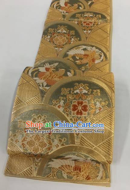 Japanese Traditional Classical Phoenix Pattern Golden Waistband Kimono Brocade Accessories Asian Japan Yukata Belt for Women
