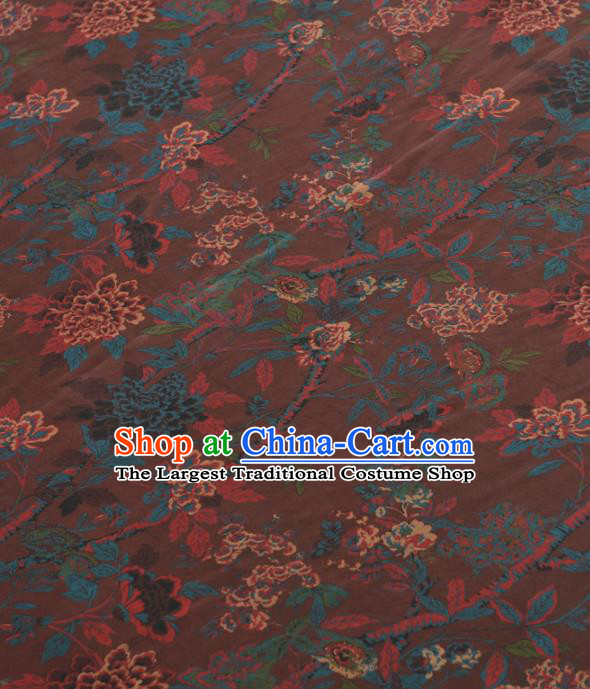 Chinese Traditional Flowers Pattern Design Brown Gambiered Guangdong Gauze Asian Brocade Silk Fabric