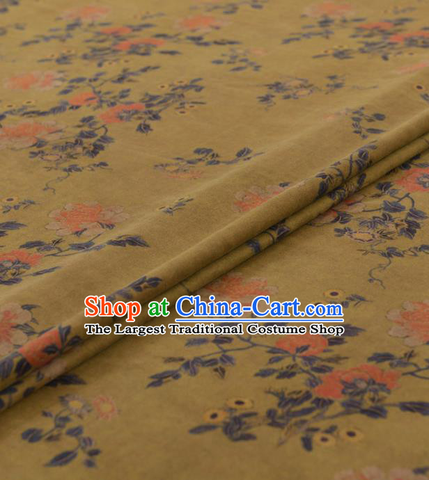 Chinese Classical Peony Flowers Pattern Design Yellow Gambiered Guangdong Gauze Traditional Asian Brocade Silk Fabric