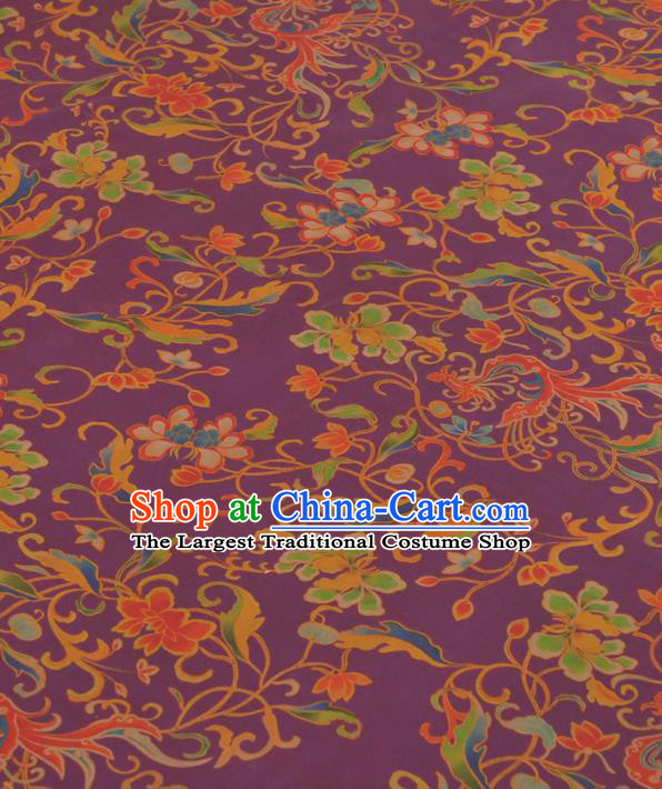 Chinese Classical Phoenix Peony Pattern Design Purple Gambiered Guangdong Gauze Traditional Asian Brocade Silk Fabric