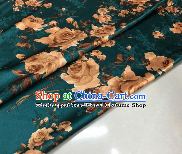 Asian Chinese Classical Roses Pattern Atrovirens Brocade Satin Drapery Traditional Cheongsam Brocade Silk Fabric