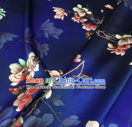 Asian Chinese Classical Magnolia Pattern Royalblue Brocade Satin Drapery Traditional Cheongsam Brocade Silk Fabric