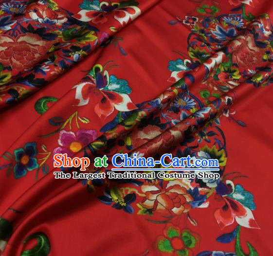 Asian Chinese Classical Round Peony Pattern Red Brocade Satin Drapery Traditional Cheongsam Brocade Silk Fabric