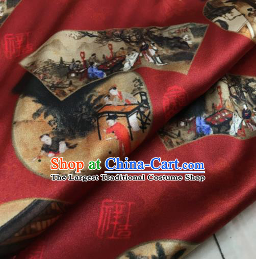 Asian Chinese Classical Pattern Wine Red Brocade Satin Drapery Traditional Cheongsam Brocade Silk Fabric