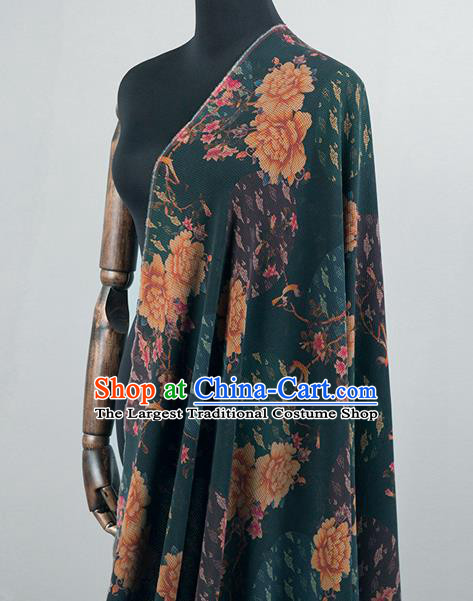 Asian Chinese Classical Peony Pattern Atrovirens Brocade Satin Drapery Traditional Cheongsam Brocade Silk Fabric