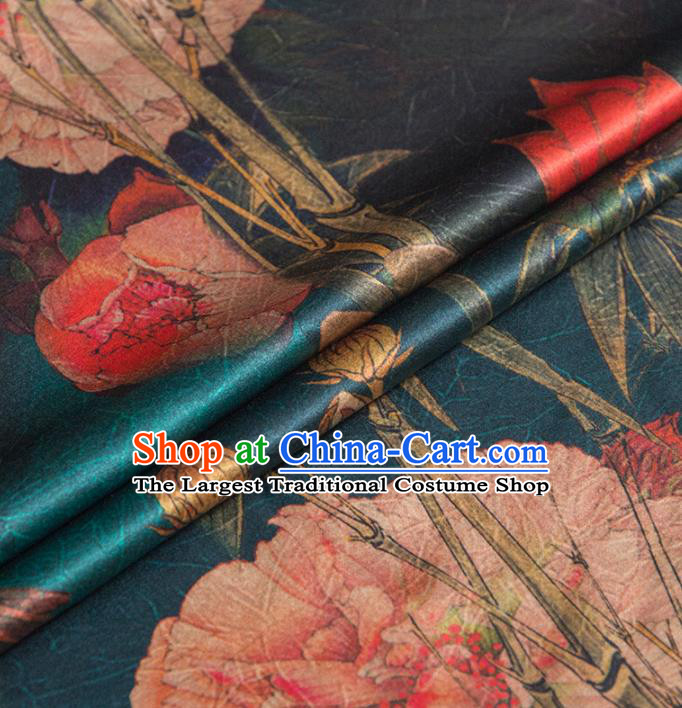 Asian Chinese Classical Peony Pattern Deep Green Brocade Satin Drapery Traditional Cheongsam Brocade Silk Fabric