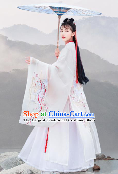 Chinese Ancient Han Dynasty Imperial Concubine Embroidered Historical Costume Antique Traditional Court Hanfu Dress for Women