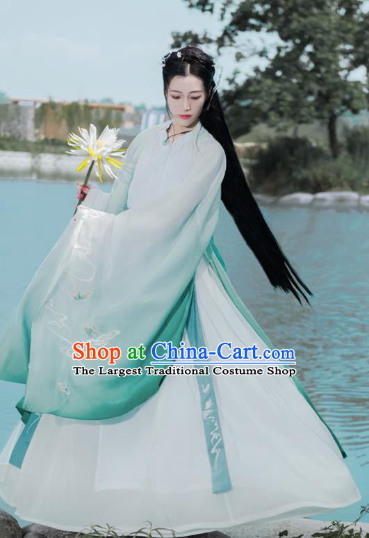 Chinese Ancient Court Princess Embroidered Hanfu Dress Antique Traditional Jin Dynasty Historical Costume for Women