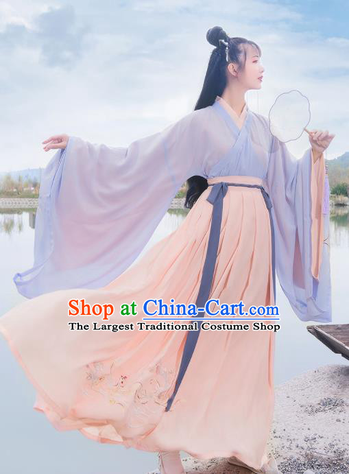 Chinese Ancient Palace Lady Embroidered Hanfu Dress Antique Traditional Jin Dynasty Princess Historical Costume for Women