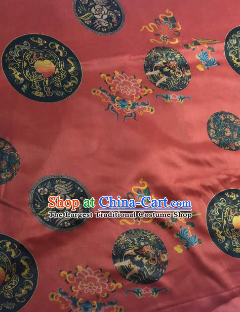 Asian Chinese Classical Dragon Peony Pattern Red Satin Drapery Gambiered Guangdong Gauze Brocade Traditional Cheongsam Brocade Silk Fabric