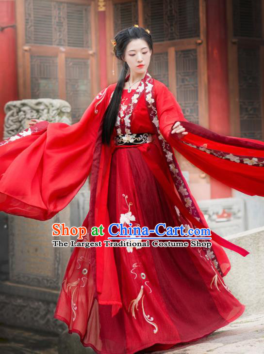 Chinese Ancient Tang Dynasty Wedding Red Hanfu Dress Antique Traditional Court Princess Historical Costume for Women