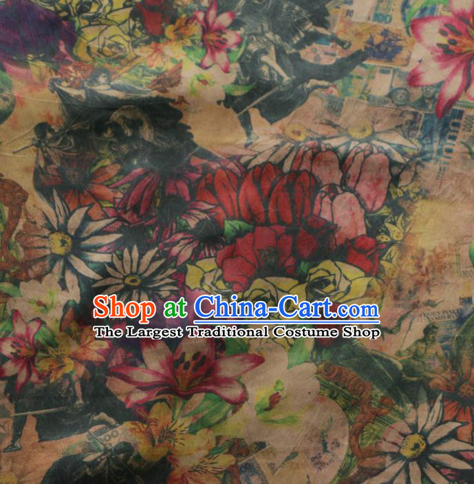 Asian Chinese Classical Daisy Pattern Gambiered Guangdong Gauze Satin Drapery Brocade Traditional Cheongsam Brocade Silk Fabric