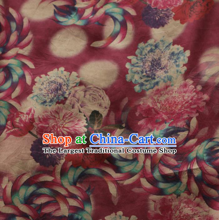 Asian Chinese Classical Roses Pattern Wine Red Gambiered Guangdong Gauze Satin Drapery Brocade Traditional Cheongsam Brocade Silk Fabric