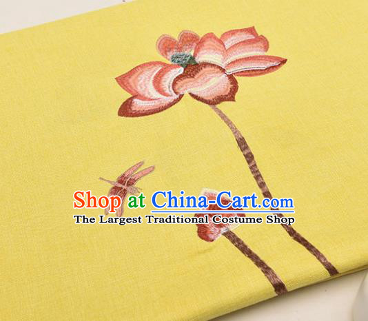 Asian Chinese Cheongsam Classical Embroidered Lotus Pattern Yellow Satin Drapery Brocade Traditional Brocade Silk Fabric