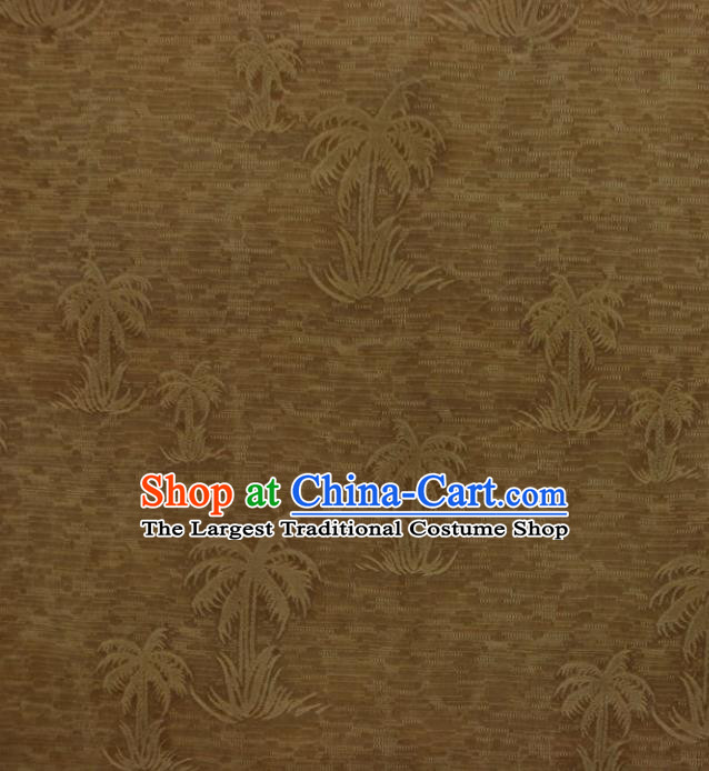 Asian Chinese Classical Coconut Palm Pattern Khaki Gambiered Guangdong Gauze Satin Drapery Brocade Traditional Cheongsam Brocade Silk Fabric