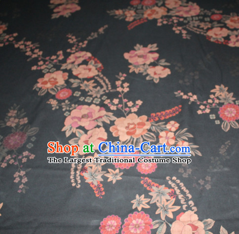 Chinese Traditional Cheongsam Classical Daisy Pattern Black Gambiered Guangdong Gauze Asian Satin Drapery Brocade Silk Fabric