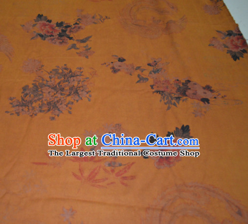 Chinese Traditional Cheongsam Classical Phoenix Peony Pattern Yellow Gambiered Guangdong Gauze Asian Satin Drapery Brocade Silk Fabric