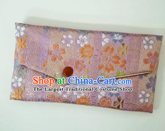 Japanese Traditional Lilac Brocade Handbag Asian Japan Nishijin Satin Bags Wallet