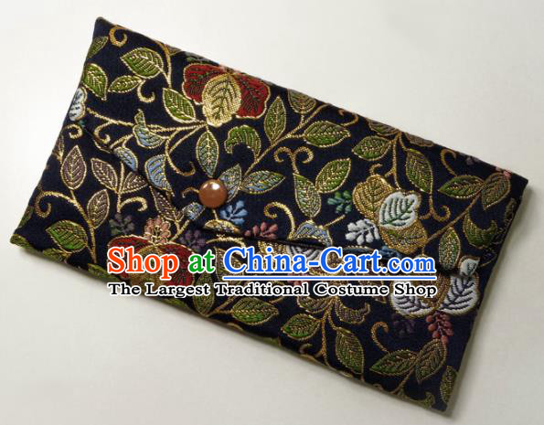 Japanese Traditional Black Brocade Handbag Asian Japan Nishijin Satin Bags Wallet