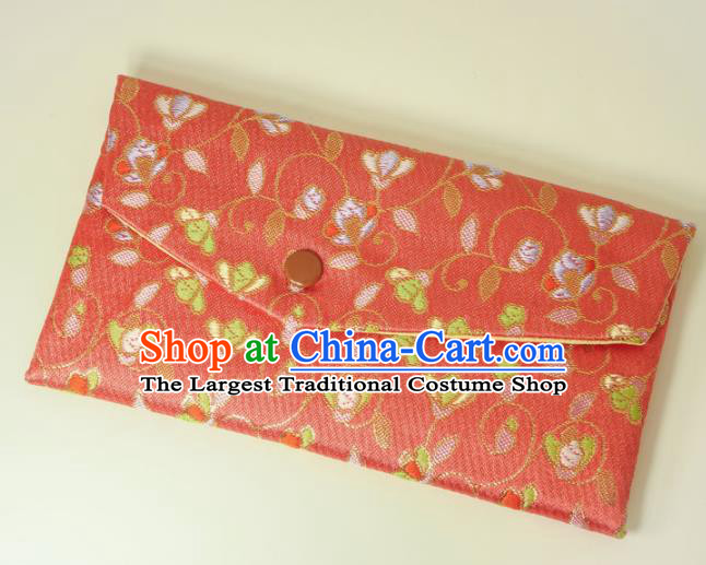 Japanese Traditional Classical Scroll Pattern Watermelon Red Brocade Handbag Asian Japan Nishijin Satin Bags Wallet