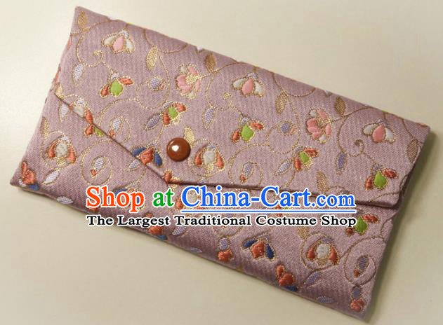 Japanese Traditional Classical Scroll Pattern Purple Brocade Handbag Asian Japan Nishijin Satin Bags Wallet