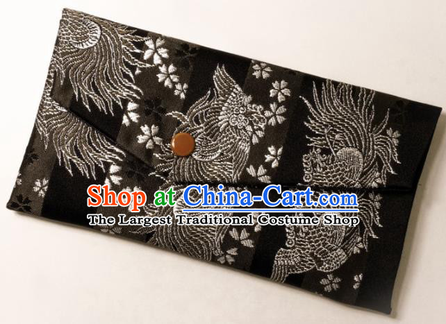 Japanese Traditional Classical Phoenix Pattern Brown Brocade Handbag Asian Japan Nishijin Satin Bags Wallet