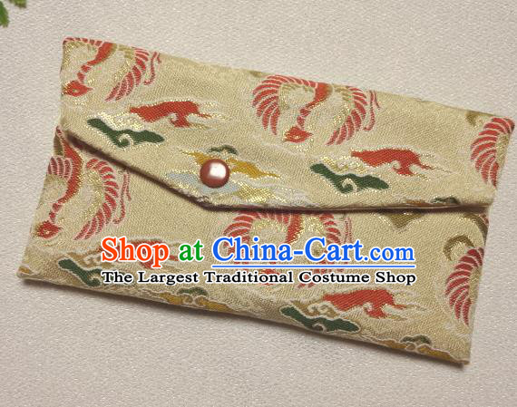 Japanese Traditional Classical Phoenix Pattern Golden Brocade Handbag Asian Japan Nishijin Satin Bags Wallet