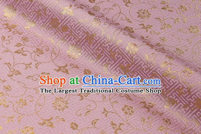 Japanese Traditional Kimono Classical Scroll Pattern Pink Brocade Damask Asian Japan Satin Drapery Silk Fabric