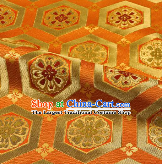 Japanese Traditional Kimono Classical Tortoise Shell Pattern Orange Brocade Damask Asian Japan Satin Drapery Silk Fabric