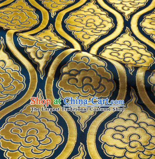 Japanese Traditional Kimono Classical Clouds Pattern Navy Brocade Damask Asian Japan Satin Drapery Silk Fabric