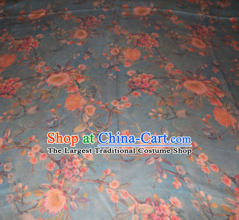 Chinese Traditional Cheongsam Classical Peach Flowers Pattern Navy Gambiered Guangdong Gauze Asian Satin Drapery Brocade Silk Fabric