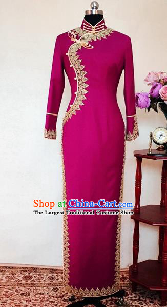 Chinese Traditional Customized Rosy Cheongsam National Costume Classical Qipao Dress for Women