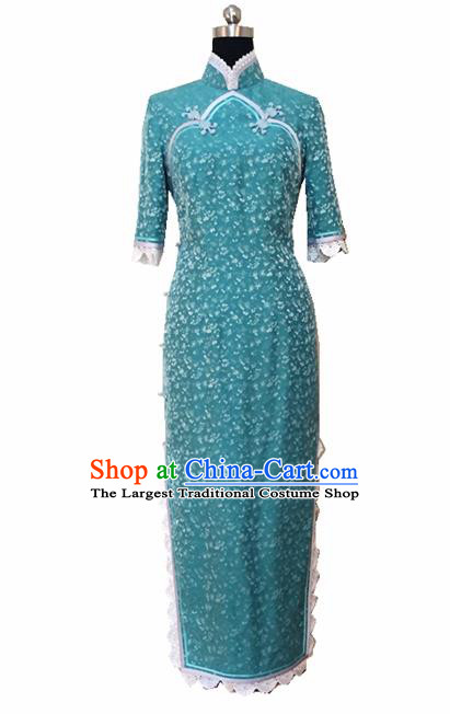 Chinese Traditional Customized Green Cheongsam National Costume Classical Qipao Dress for Women